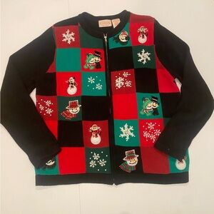 Vintage Basic Editions Holiday Winter Zip Sweater Large